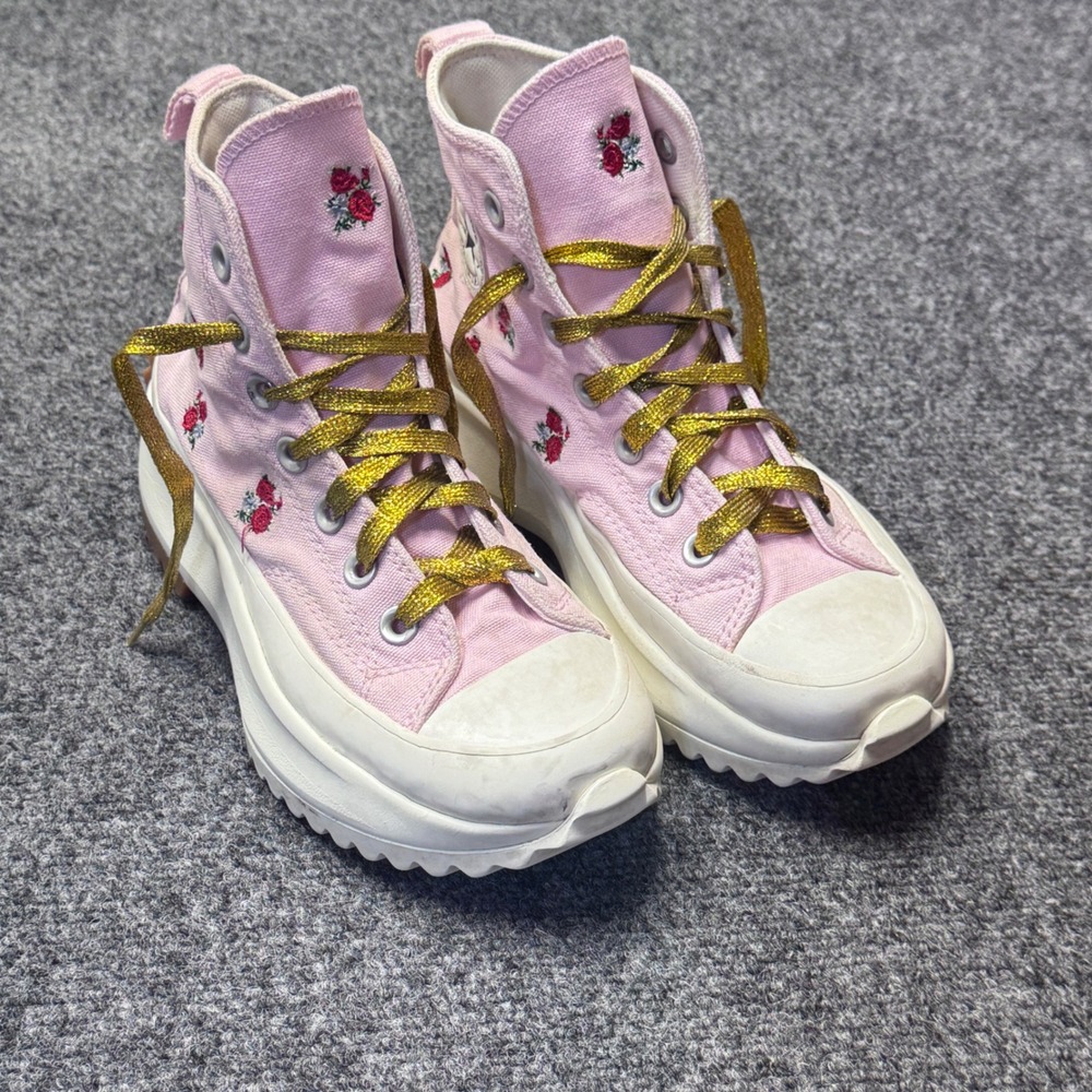 Converse Run Star Hike Womens 5.5 Pink Rose Embroidered Platform Floral Sneakers